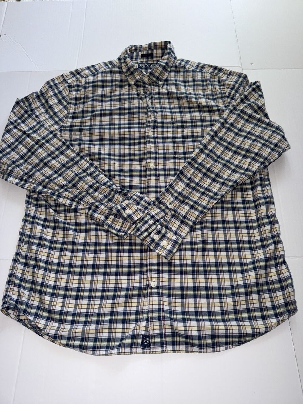 RYE brand men's long sleeve button-up shirt multicolor plaid pattern XL TALL